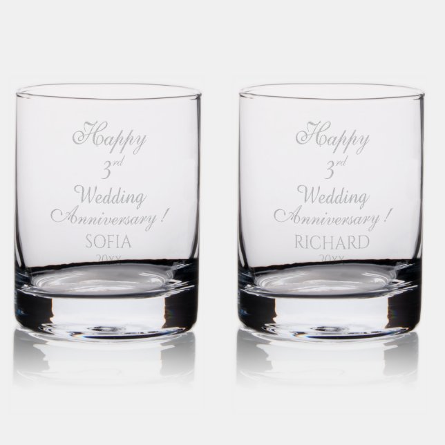 3rd Wedding Anniversary Elegant Script Whiskey Rocks Glass (Glassware)