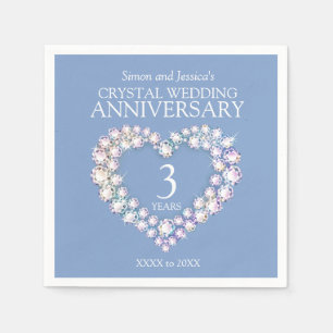 3rd wedding anniversary heart custom name blue napkins