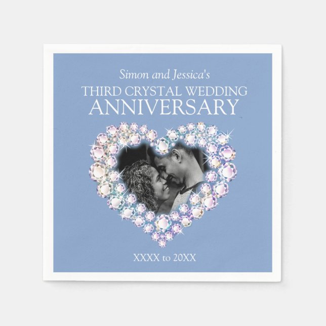 3rd wedding anniversary heart custom photo blue napkins (Front)