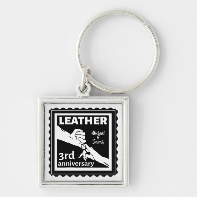 3RD Wedding anniversary holding hands traditional Keychain (Front)