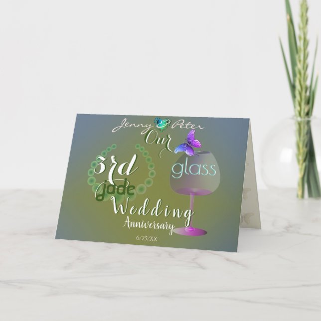 3rd Wedding Anniversary Jade and Glass Card (Front)
