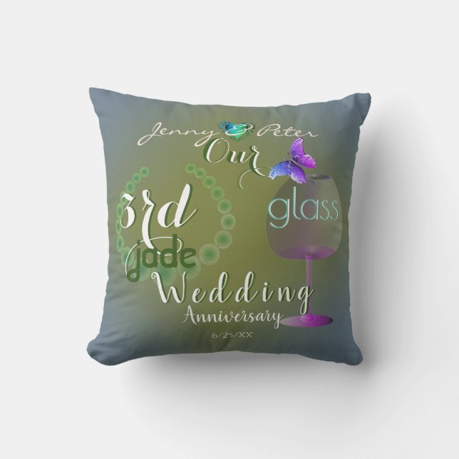 3rd Wedding Anniversary Jade and Glass Throw Pillow (Front)