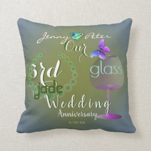 3rd Wedding Anniversary Jade and Glass Throw Pillow