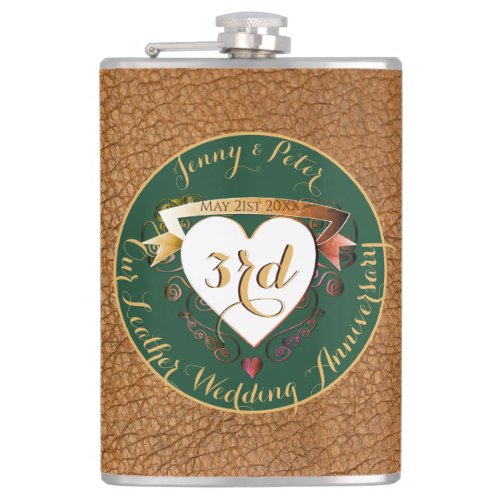 3rd Wedding Anniversary Leather  Flask