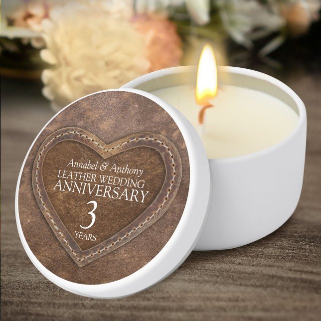 3rd Wedding Anniversary Leather heart  Mini Candle Favors (Creator Uploaded)