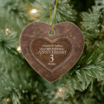 3rd Wedding Anniversary Leather Heart Ornament at Zazzle