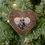 3rd Wedding Anniversary Leather Heart Photo Ceramic Ornament at Zazzle