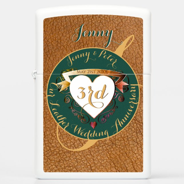 3rd Wedding Anniversary Leather Imag Zippo Lighter (Front)