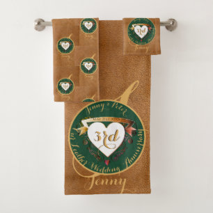 3rd Wedding Anniversary Leather Image Bath Towel Set