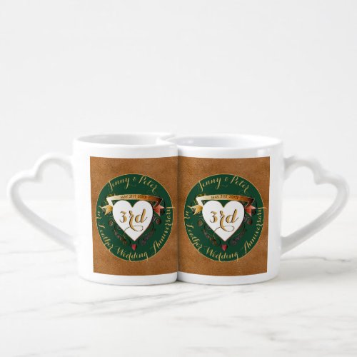 3rd Wedding Anniversary Leather Image   Coffee Mug Set