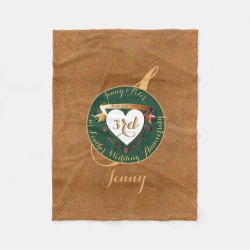 3rd Wedding Anniversary Leather Image Fleece Blanket