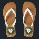 3rd Wedding Anniversary Leather Image Flip Flops<br><div class="desc">Looking for the right,  3rd anniversary flipflops honoring their anniversary?! I've designed these with "bold" in mind and the traditional jade and leather imagery together with your medallion text and my fancy hearts make for a regal and fitting design for your special day!</div>
