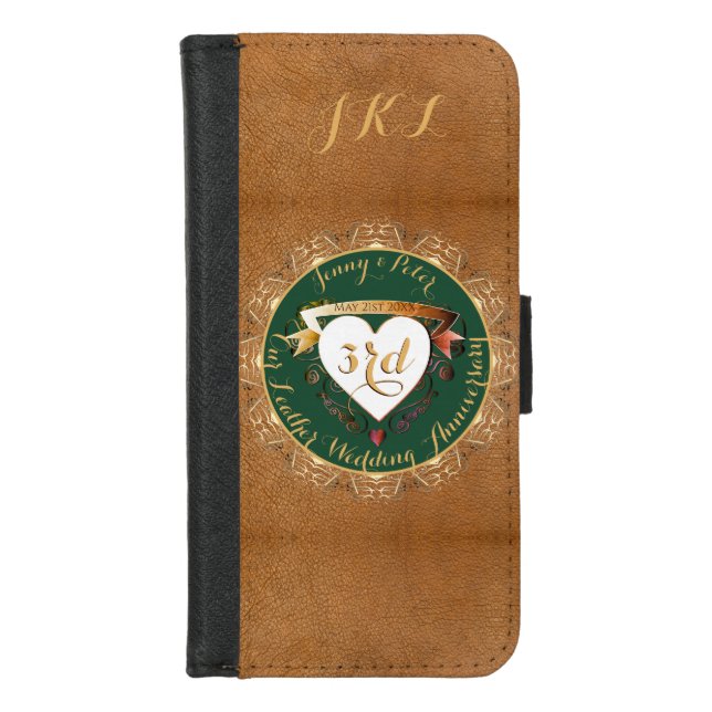 3rd Wedding Anniversary Leather Image  iPhone Wallet Case (Front)