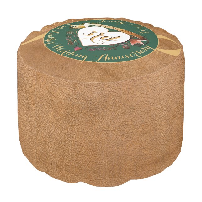 3rd Wedding Anniversary Leather Image  Pouf (Angled Back)