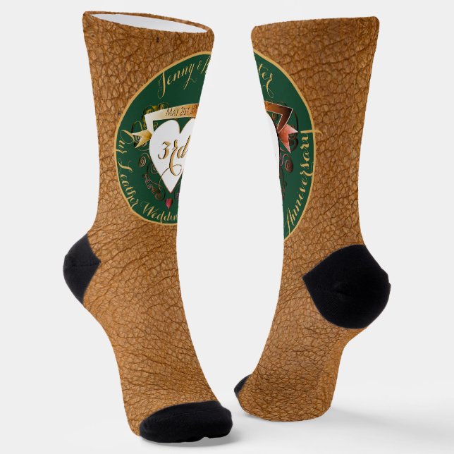 3rd Wedding Anniversary Leather Image Socks (Angled)