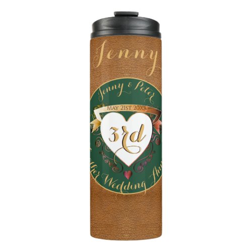 3rd Wedding Anniversary Leather Image Thermal Tumbler