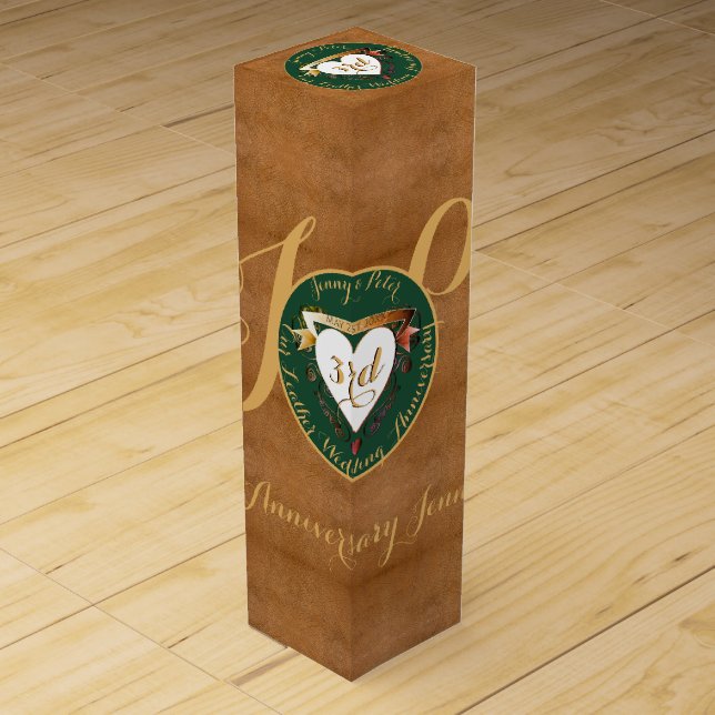 3rd Wedding Anniversary Leather Image  Wine Box (Front)