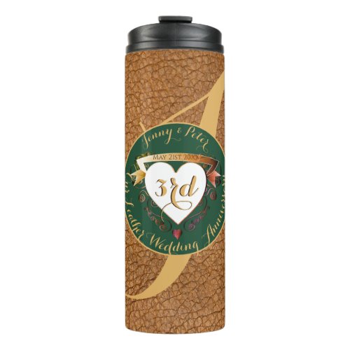 3rd Wedding Anniversary Leather Thermal Tumbler