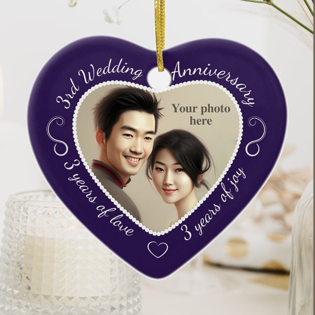 3rd Wedding Anniversary Photo Ceramic Ornament (Creator Uploaded)