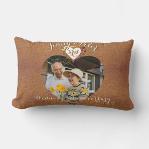 3rd Wedding Anniversary Photo Leather Image Lumbar Pillow