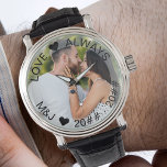 3rd Wedding Anniversary Photo Leather Watch<br><div class="desc">Custom leather watch for your 3rd wedding anniversary (or personalize for anything you want!). The template is set up for you to add your own photo and you can also edit all of the text if you wish. The wording sits on a semi-transparent border overlay above your photo. The sample...</div>