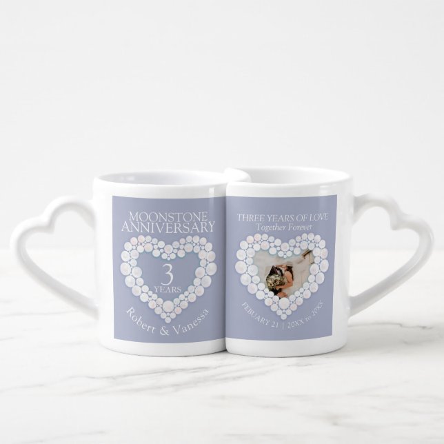 3rd wedding anniversary photo moonstone heart coffee mug set (Front Nesting)