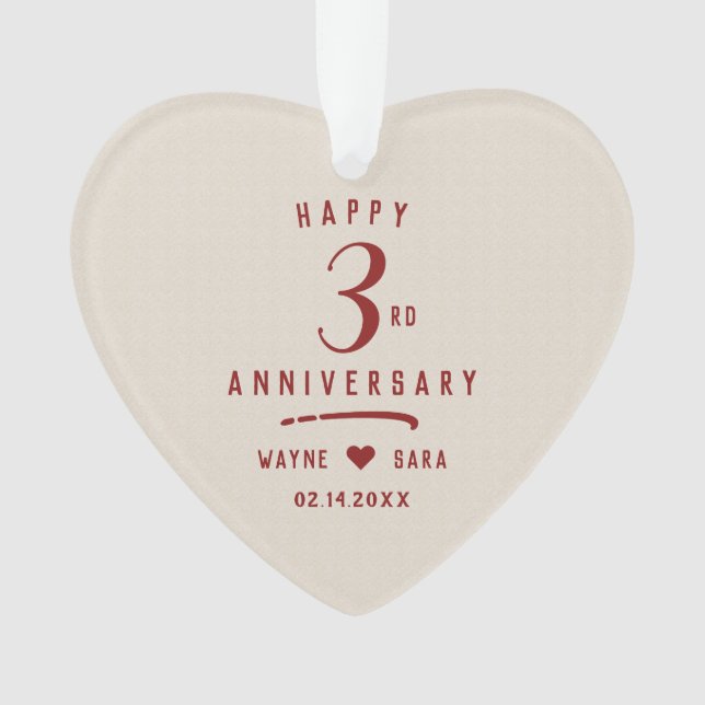 3rd White Leather Wedding Anniversary Ornament (Front)