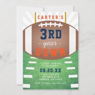 3rd Year Down Football Theme 3rd Birthday Invitation