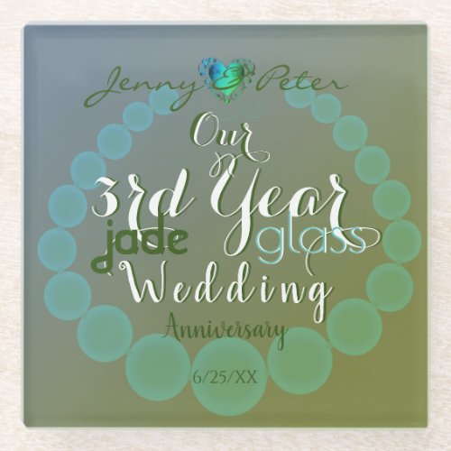 3rd Year JadeGlass Wedding Anniversary Green Glass Coaster