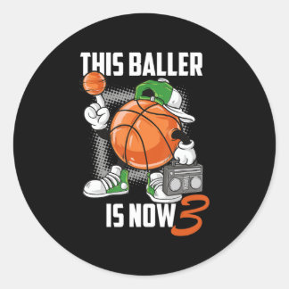 3th Birthday Basketball Player Funny 3 Years Old Classic Round Sticker