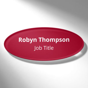 3x2 Red Acrylic Oval Nametag Magnetic Professional Name Tag