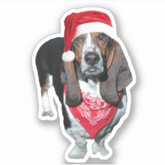 3x3 Custom Vinyl Sticker - Christmas Basset Hound