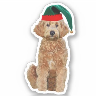 3x3 Custom Vinyl Sticker - Christmas golden doodle