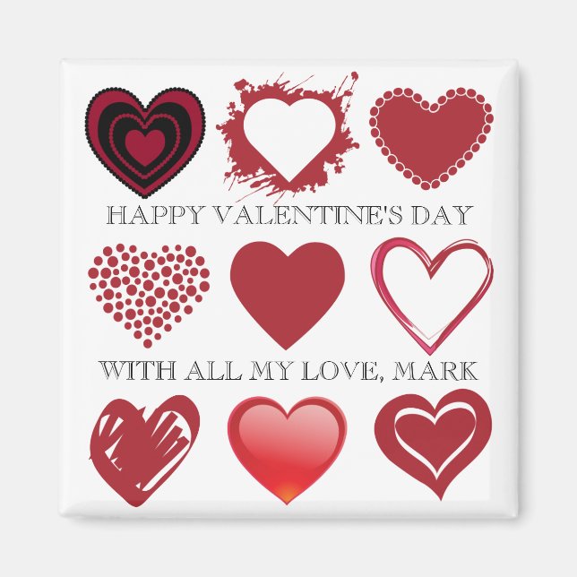 3x3 Grid of Hearts Valentines Magnet (Front)