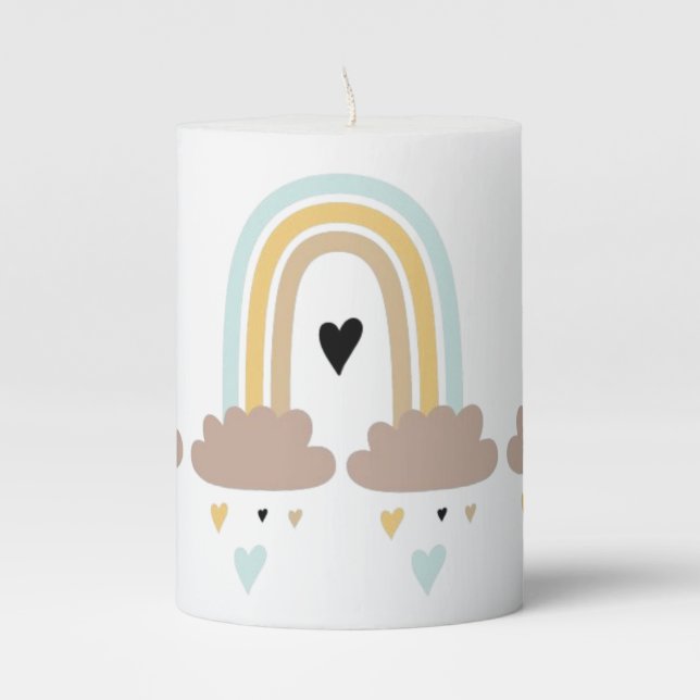 3x4 Pillar Candle - Pastel Rainbow and Hearts (Front)