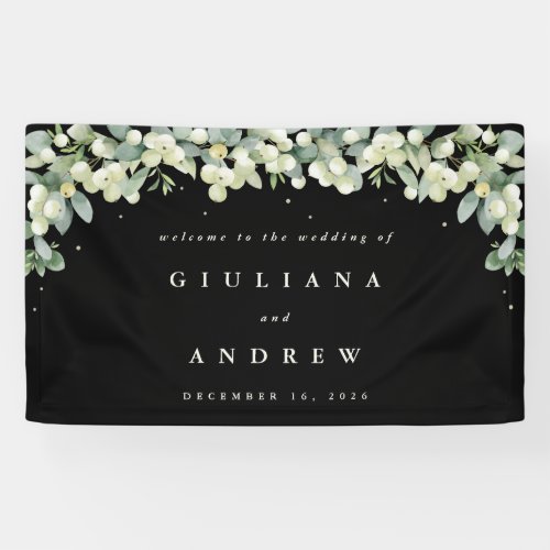 3x5 Black SnowberryEucalyptus Wedding Welcome Banner