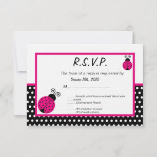 3x5 Black Spring Time Lady Bug RSVP Invitation