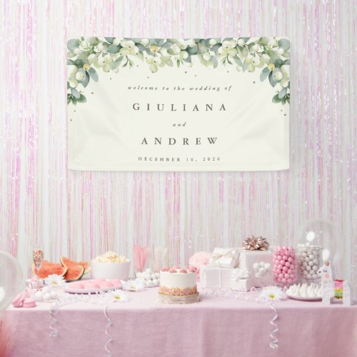 3x5 Cream SnowberryEucalyptus Wedding Welcome Banner