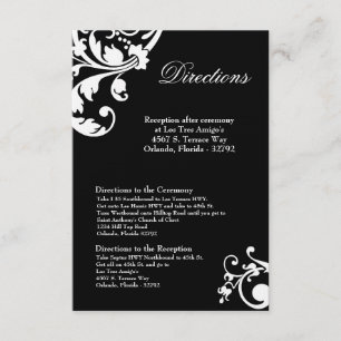 3x5 Directions Card Black White Floral Filigree