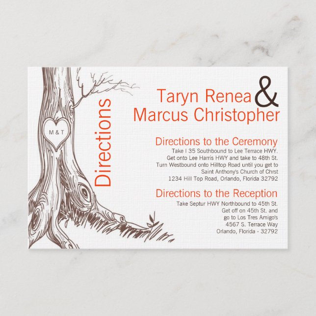 3x5 Directions Card Fall Tree Initial Carvings (Front)