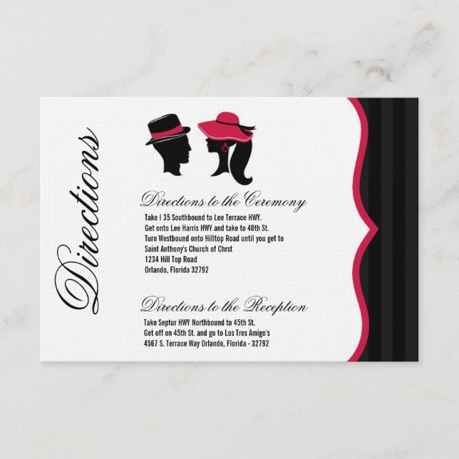 3x5 Directions Card Formal Hats Elegant Retro (Front)