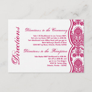 3x5 Directions Card Fusia White Damask Lace Print