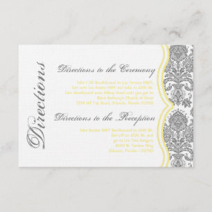 3x5 Directions Card Gray Yellow Damask Lace Print