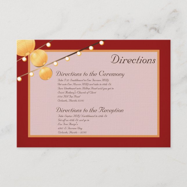 3x5 Directions Card Paper Lanterns on Red Chineese (Front)