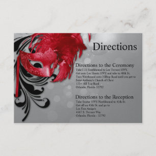 3x5 Directions Card Red on Silver Masquerade Mask
