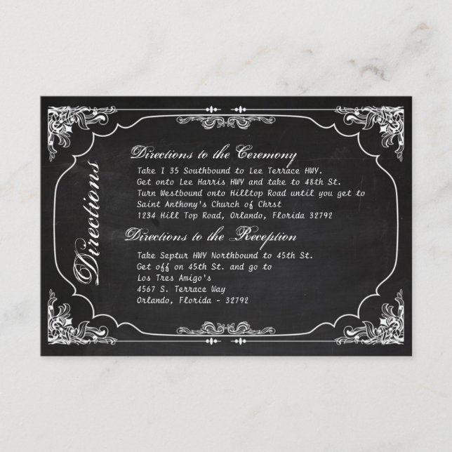 3x5 Directions Card Wedding Chalkboard Vintage Cha (Front)