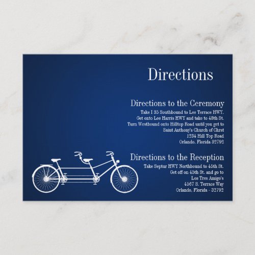 3x5 Directions Card Whimsical Navy Double Bike Invitations