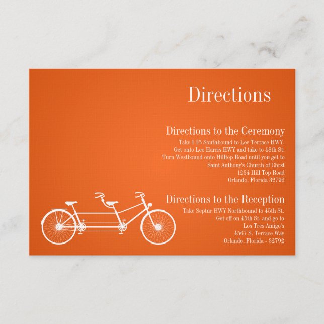 3x5 Directions Card Whimsical Orange Double Bike (Front)