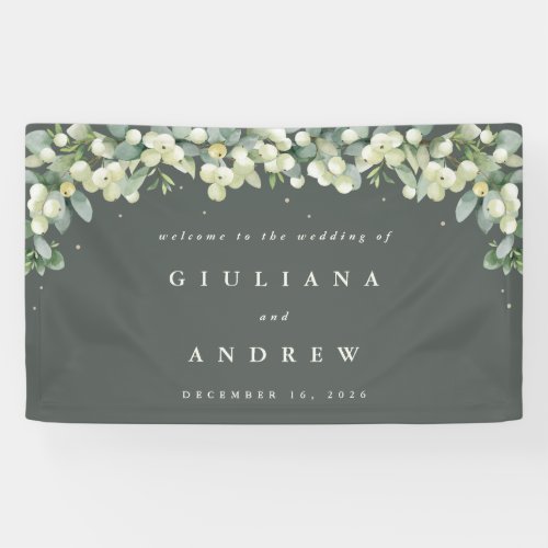 3x5 Green SnowberryEucalyptus Wedding Welcome Banner