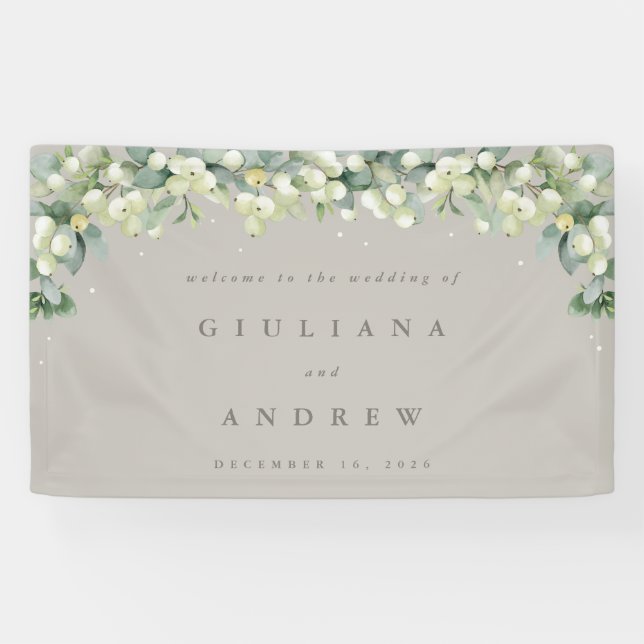 3'x5' Greige Snowberry+Eucalyptus Wedding Welcome Banner (Horizontal)